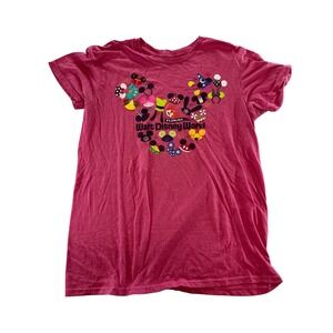 Walt Disney World Pink Graphic T-Shirt Womens Large Mickey Mouse Ears Icons L
